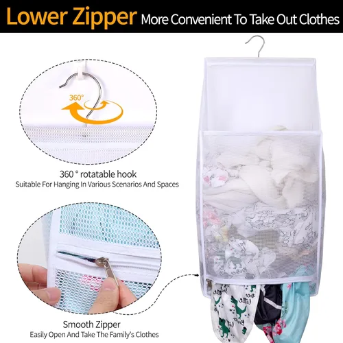 Miniatura 4 de Bolsas de lavandería plegables de malla transpirable para colgar, secado rápido, portátil, ahorro de espacio, cesta de lavandería para dormitorio