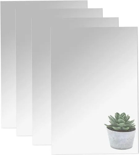 Miniatura 13 de 10 azulejos de espejo acrílicos para decoración de pared, 4 x 6 x 0.07 pulgadas, hoja de espejo de pared rectangular con calcomanías adhesivas