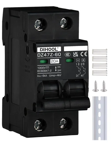 Miniatura 13 de DIHOOL Disyuntor DC Interruptor de desconexión solar de 100 amperios 2p 1000V para PV, UPS, batería de RV, montaje en carril DIN..