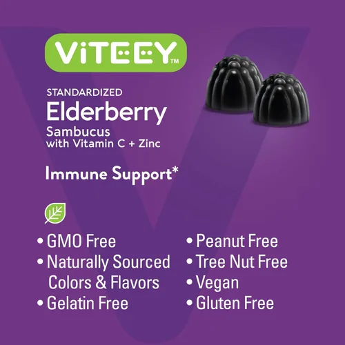 Miniatura 5 de Viteey Gomitas de saúco Sambucus para adultos Gomitas de inmunidad con vitamina C y zinc de saúco, veganas, sin gluten, 60