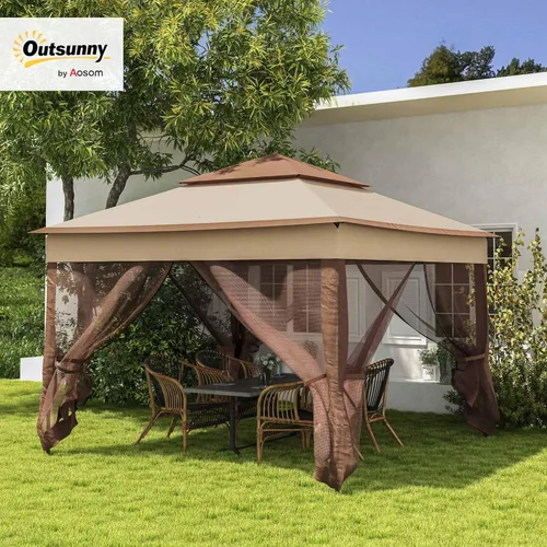 Miniatura 2 de Outsunny 11' x 11' Carpa desplegable de toldo, refugio para patio al aire libre con mosquitero con cremallera extraíble, carpa instantánea para Caqui