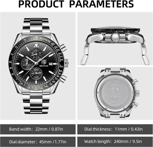 Miniatura 6 de BY BENYAR Reloj de pulsera para hombre Tienda analógico, relojes para hombre, negocios, trabajo, impermeable, cronógrafo, para hombre, moda