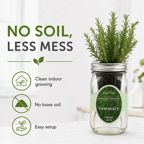 Miniatura 5 de Kit de cultivo hidropónico de hierbas Environet, kit de inicio de jardín de hierbas en tarro de vidrio Mason para interiores, jardín de hierbas