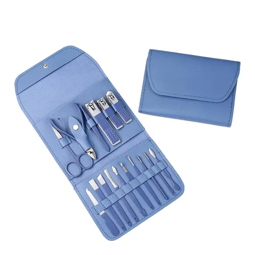 Juego de manicura, cortaúñas, kit de pedicura, kit de aseo profesional 16 en 1, acero inoxidable, tijeras para uñas de los pies con lujosa funda de