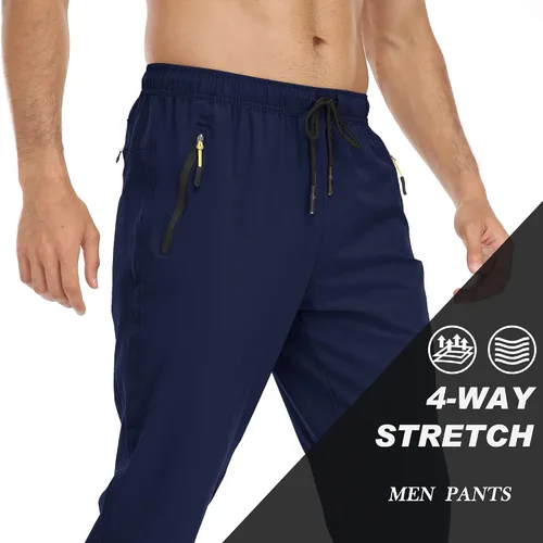 Miniatura 10 de Rapoo Pantalones ligeros para hombre con bolsillos con cremallera, secado rápido, pantalones deportivos de viaje para entrenamiento