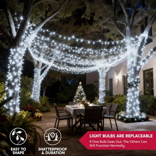 Miniatura 7 de JOYIN 200 luces LED de Navidad multicolor, 8 modos de luces de árbol de Navidad enchufables, luces parpadeantes de hadas conectables de 66 pies