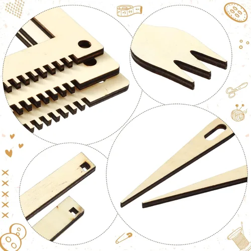 Miniatura 3 de Thyle Juego de 6 telares de tejido para principiantes, juego de telar de marco de madera con agujas y herramientas, 5.3 x 7.8 pulgadas, 7.9 x 11.8
