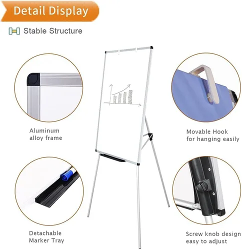 Miniatura 3 de VIZ-PRO Caballete para pizarra blanca, 36 x 24 pulgadas, tablero de borrado en seco portátil, altura ajustable con bloc de notas desplegable