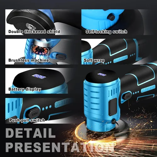 Miniatura 7 de Kit de Amoladora Angular Inalámbrica Sin Escobillas ZFULVO, Mini Herramienta de Rectificado Eléctrico de 19500rpm con Batería de 2x16.8V 2000mAh y 6