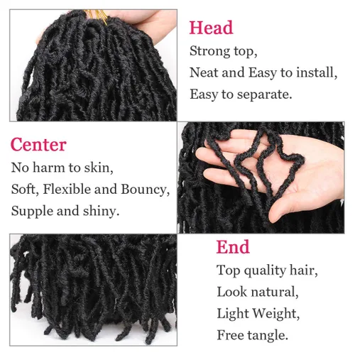 Miniatura 4 de Leeven 12 pulgadas, 108 hebras cortas y suaves trenzas de ganchillo para rastas de mariposa desgastadas, rastas negras rizadas de imitación