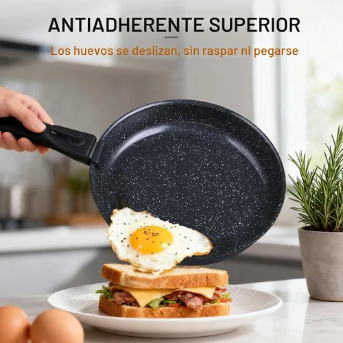 Miniatura 3 de Ammeloo Juego de 21 piezas de ollas y sartenes de cerámica antiadherentes con mangos desmontables y sartén para freír huevos, utensilios de cocina