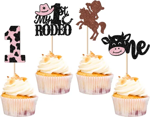 Miniatura 15 de Rsstarxi Paquete de 30 adornos de vaquero para cupcakes con purpurina para zapatos de caballo de vaquero, botas, pistola, temática occidental