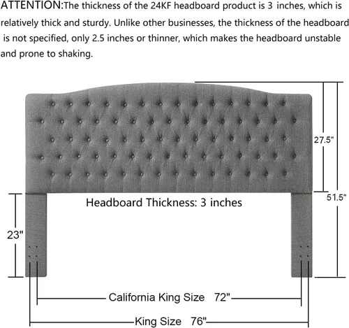 Miniatura 2 de 24KF Cabecero tapizado acolchado con botones de tela de lino, cabecero cómodo y elegante tamaño King/CA King, granito Granite-King Size - Tela
