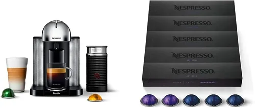 Breville Nespresso Vertuo - Máquina de café y espresso, cromo y cápsulas VertuoLine, paquete variado de espresso, café espresso tostado medio y