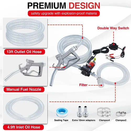 Miniatura 2 de TOPWAY Kit de bomba de combustible de gasolina 12V CC, bomba de transferencia de aceite autocebante con asa, bombeo reversible, protección contra