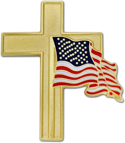 Miniatura 10 de PinMart Cruz patriótica con bandera estadounidense ondeando la bandera de Estados Unidos – Pin de solapa esmaltado – SecureClutch Back