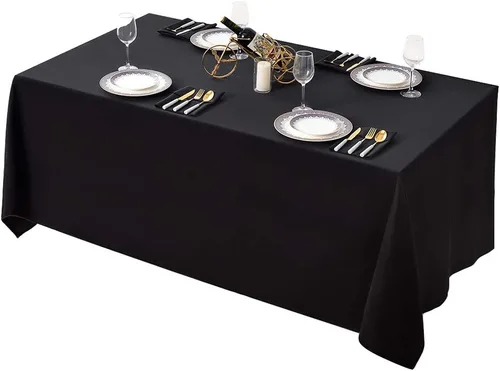 Miniatura 23 de Surmente Mantel cuadrado para mesas cuadradas o redondas, 100% poliéster, 52 x 52 pulgadas, mantel para bodas, banquetes o restaurantes (negro)