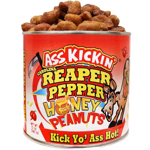 ASS KICKIN’ Cacahuetes picantes Carolina Reaper – 12oz - Regalo gourmet picante definitivo - ¡Pruébalos si te atreves!