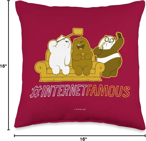 Miniatura 4 de Cartoon Network We Bare Grizz Panda Ice Bear Internet, famosa almohada de 16 x 16 pulgadas, multicolor