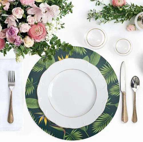 Miniatura 5 de Tropical Palm Leaves Dining Room Table Placemats, Non Slip Washable Table Mats Set for Kitchen Table one sizex1