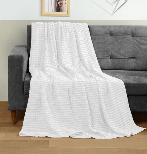 Miniatura 30 de Utopia Bedding Manta de punto gofre de 100 % algodón, tamaño grande para cama, ligera, transpirable, suave y acogedora, regalos para mujeres Blanco