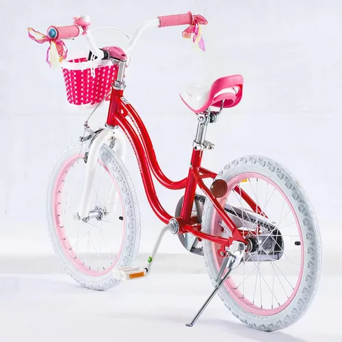 Miniatura 3 de Royalbaby Stargirl Bicicleta infantil de aventura al aire libre con soporte, asiento ajustable y cesta, 18 pulgadas, rosa [3] Rojo coral