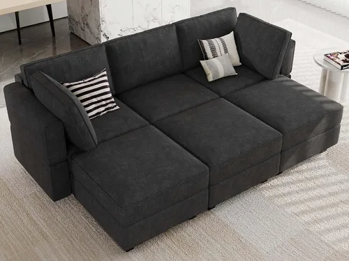 Miniatura 16 de Belffin - Sofá seccional modular con cama oculta, sofá seccional convertible para sala de estar. Sofá color gris claro