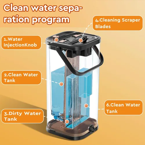 Miniatura 2 de Separa el juego de trapeador y cubo de agua sucia para el hogar con 4 recambios adicionales, trapeador y cubo de acero inoxidable con escurridor