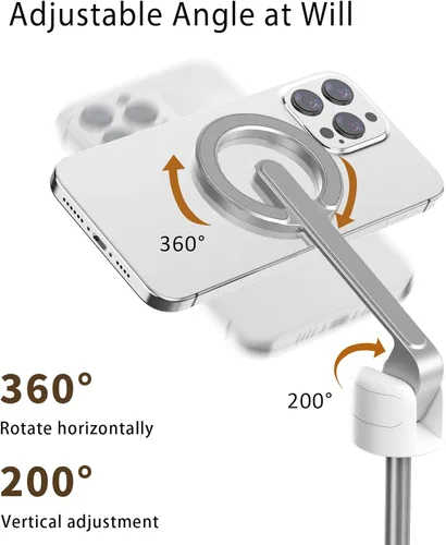 Miniatura 3 de TONEOF Trípode de palo de selfie magnético de 68" con soporte magnético fuerte de aluminio para Magsafe, soporte de trípode para teléfono de viaje