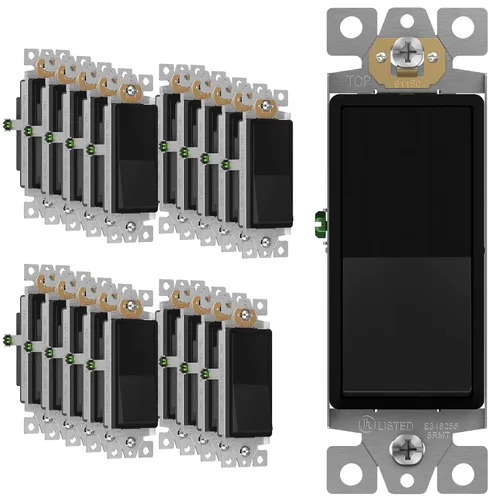 Miniatura 13 de ENERLITES Decorator Paddle Rocker Interruptor de luz, acabado brillante, un solo polo, 3 cables, tornillo de tierra, grado residencial, 15 A, 120