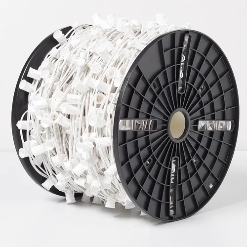 Miniatura 9 de Brightown Carrete comercial C9/E17 de 500 pies de luz navideña, cable blanco de 12 pulgadas de espaciado, listado UL C9-Cable blanco