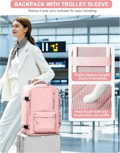 Miniatura 7 de VGCUB - Mochila grande para viaje, trabajo, negocios, mochila para laptop aprobada como equipaje de mano para vuelos, unisex, Rosa (Pure Pink)