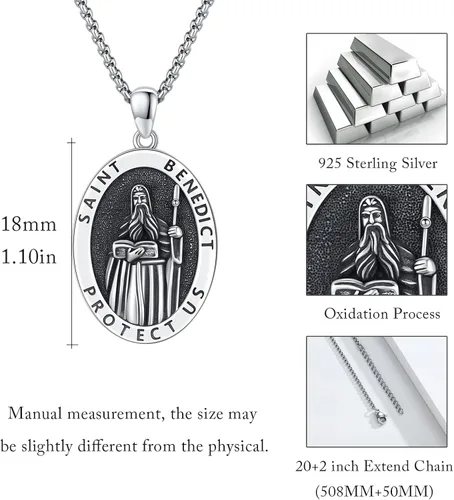 Miniatura 318 de Collar con colgante de plata de ley 925 con medalla de San Patrón, joyería religiosa para hombres y mujeres, con cadena de acero inoxidable 316L
