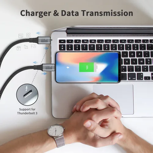 Miniatura 7 de Duttek Cable corto USB C a USB C de 40 Gbps, 1.6 pies/19.7 in, soporta 100 W PD, video de 8K a 60 Hz, trenzado de nailon, para iPhone 15, portátil