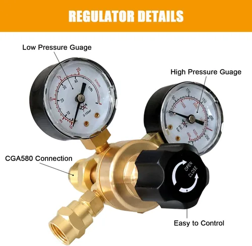 Miniatura 2 de Medidores de regulador de CO2 de argón Reguladores de soldadura de gas para soldador MIG TIG, 0-4000 PSI, conexión de entrada CGA580