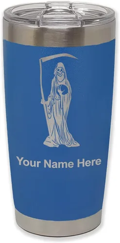 Miniatura 28 de LaserGram Vaso aislado al vacío de 20 onzas, Santa Muerte, grabado personalizado incluido (negro)