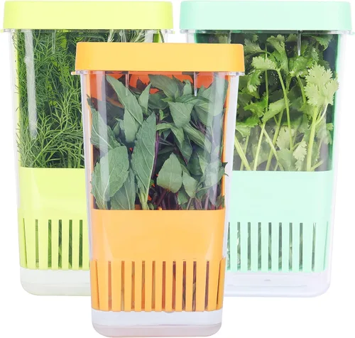 Miniatura 8 de Paquete de 2 conservadores de hierbas frescas para refrigerador, protector de hierbas transparente sin BPA, contenedor de almacenamiento