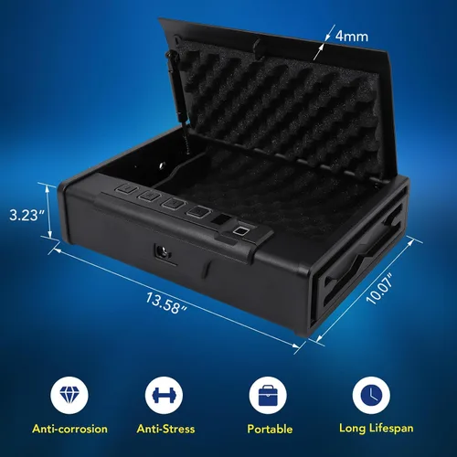 Miniatura 6 de Towallmark Caja fuerte para armas, caja fuerte biométrica para pistolas, tres maneras de acceso rápido para pistola de huellas dactilares segura