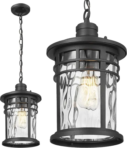 Miniatura 14 de Darkaway Luces colgantes grandes para exteriores para porche, 15 pulgadas, lámpara colgante de techo de aluminio con vidrio sembrado para porche