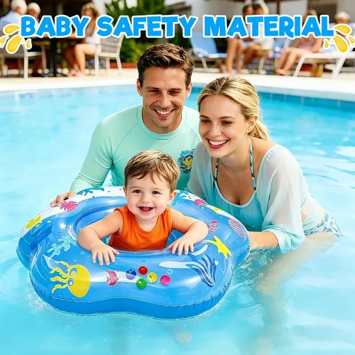 Miniatura 5 de 25.6" Inflatable Baby Pool Float for 6-36 Months Double Air Anti-Flip Safety Baby Swimming Float Toddler Swim Trainer Water Toys, Infant Swim