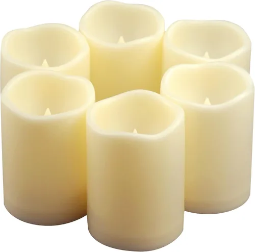 Miniatura 39 de 4 velas LED escalonadas sin flama, de pilas, impermeables, para exteriores, con temporizador, luz nocturna parpadeante de resina plástica