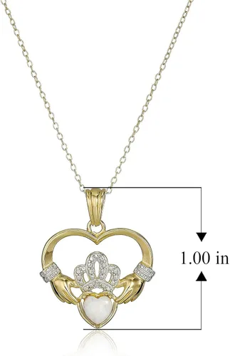 Miniatura 3 de Collar de plata de ley 925 chapada en oro amarillo de 18 quilates, con colgante de corazón de Claddagh de 1.0in con cadena de 18.0in elección