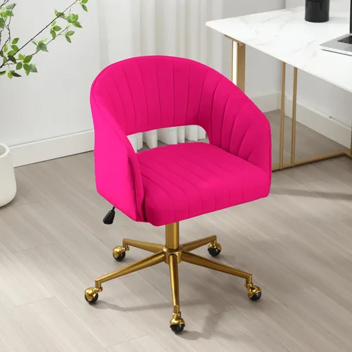 Miniatura 77 de ABET Silla de escritorio con ruedas, silla de oficina en casa de terciopelo, silla giratoria con base dorada, sillas acentuadas modernas tapizadas