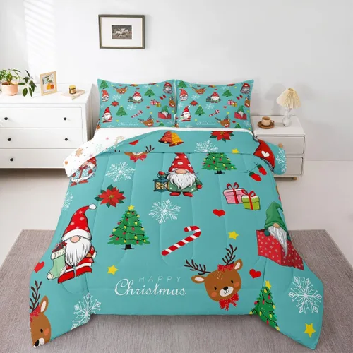Miniatura 15 de Juego de edredón de Navidad de dibujos animados para niños, tamaño individual, juego de ropa de cama Kawaii de Papá Noel, pingüino, ciervo