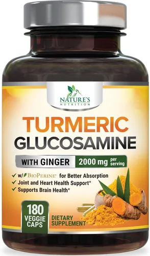 Suplemento de Cúrcuma Curcumina 2000mg - 95% Curcuminoides con Glucosamina, Jengibre y MSM, Pimienta Negra BioPerine para Mejor Absorción, Soporte