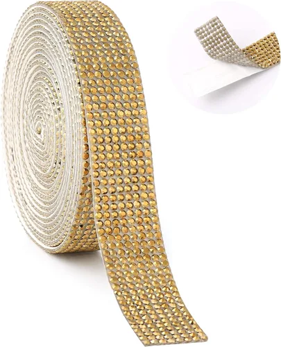 Berenlu Cinta autoadhesiva de diamantes de imitación de cristal, calcomanía decorativa dorada con diamantes de imitación de 0.079 pulgadas, Dorado
