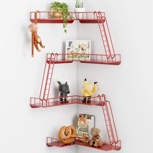 Miniatura 9 de Estante de pared Fire Escape – Estantes de pared esquineros de 4 niveles de estilo urbano moderno, estante de escalera de metal fácil de instalar