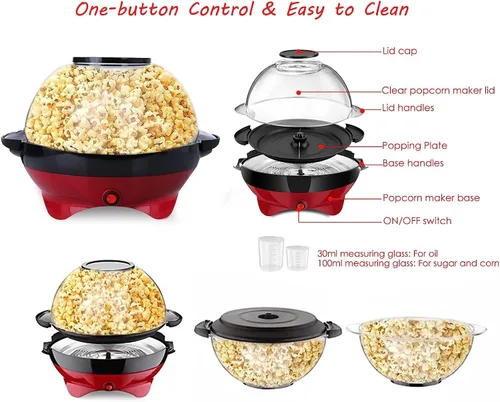 Miniatura 5 de TLGREEN Máquina de palomitas de maíz de 6 cuartos - 24 tazas, máquina de palomitas de maíz Stir Crazy, máquina eléctrica de palomitas de maíz