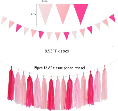 Miniatura 3 de Galentines - Decoraciones de fiesta de color rosa intenso para el día de San Valentín, 23 piezas de cumpleaños para niña, baby shower, serpentinas