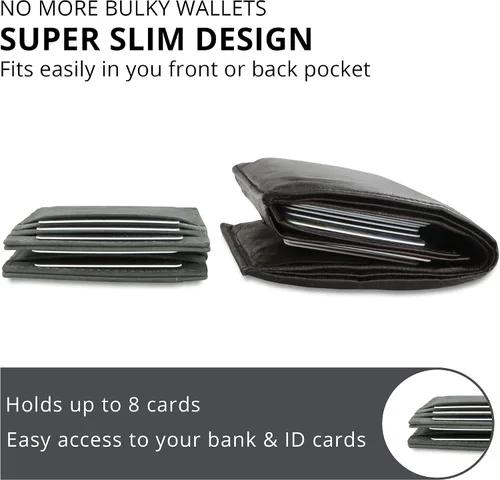 Miniatura 3 de Garzini Magic Wallet con ventana de identificación, cartera minimalista con tarjetero RFID, cartera de piel para 8 tarjetas